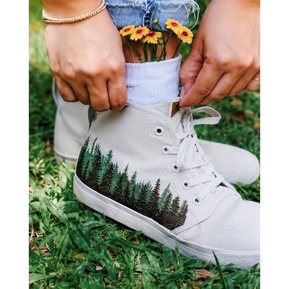 Bangs Pacific Crest Embroidered Trees Canvas High Top Sneakers Women 10.5 Men 9